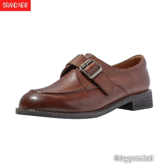 Leather Loafers with Buckle Slip-Resistant Velcro Closure